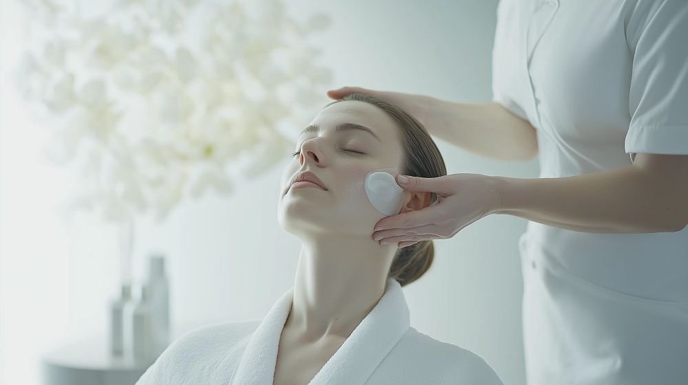 Detoxifying facial massage promoting lymphatic drainage and refreshing the skin.