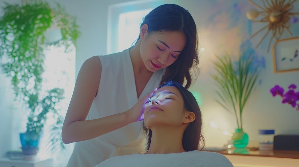 Energy facial massage session to restore skin vitality and radiance.